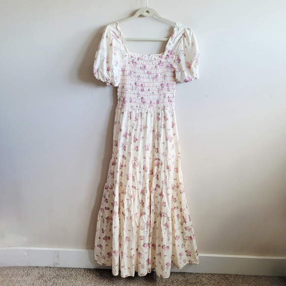 Storia Floral Print Maxi Dress With Puffed Sleeves Apricot - Picture 5 of 9